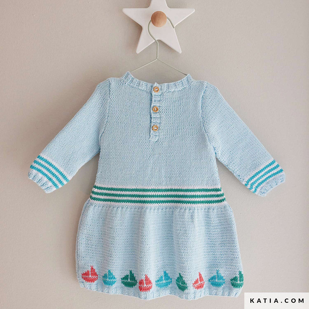 Patroon breien haken baby jurk lente zomer katia — gemaakt met Katia Capri 82157 Parelwit