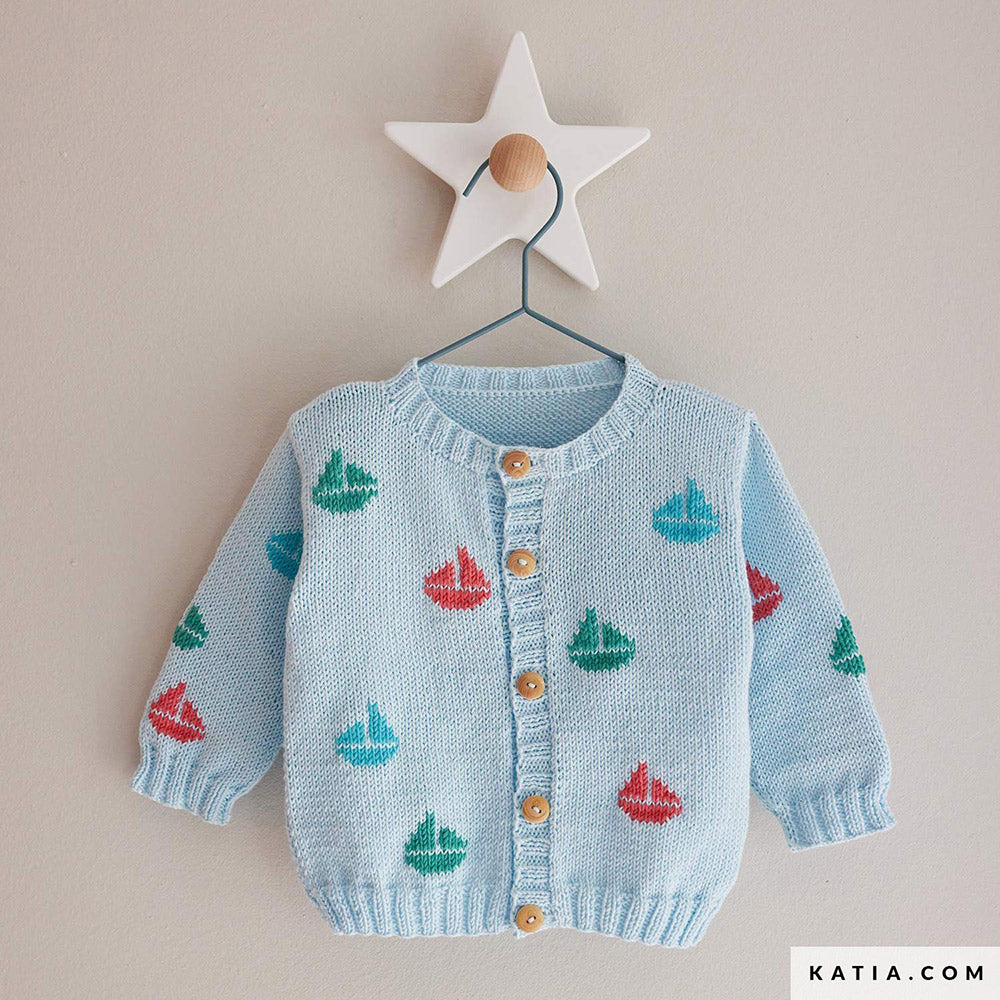 Patroon breien haken baby jas lente zomer katia — gemaakt met Katia Capri 82184 Kauwgom Roze