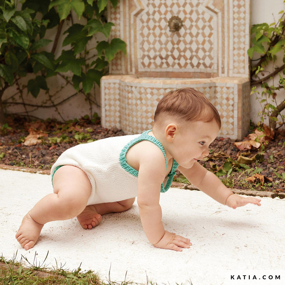 Patroon breien haken baby romper lente zomer katia — gemaakt met Katia Cotton 100%