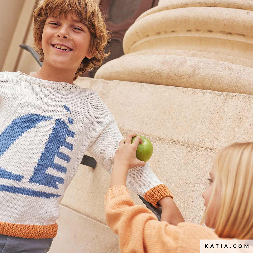 Patroon breien haken kinderen trui lente zomer katia — gemaakt met Katia Cotton 100% (14)