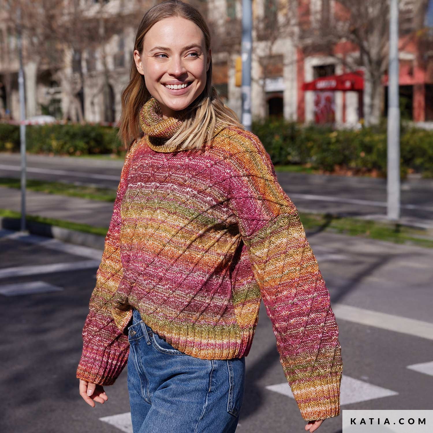 Patroon breien haken dames trui herfst winter katia — gemaakt met Katia Cotton-Merino Paradiso (3)
