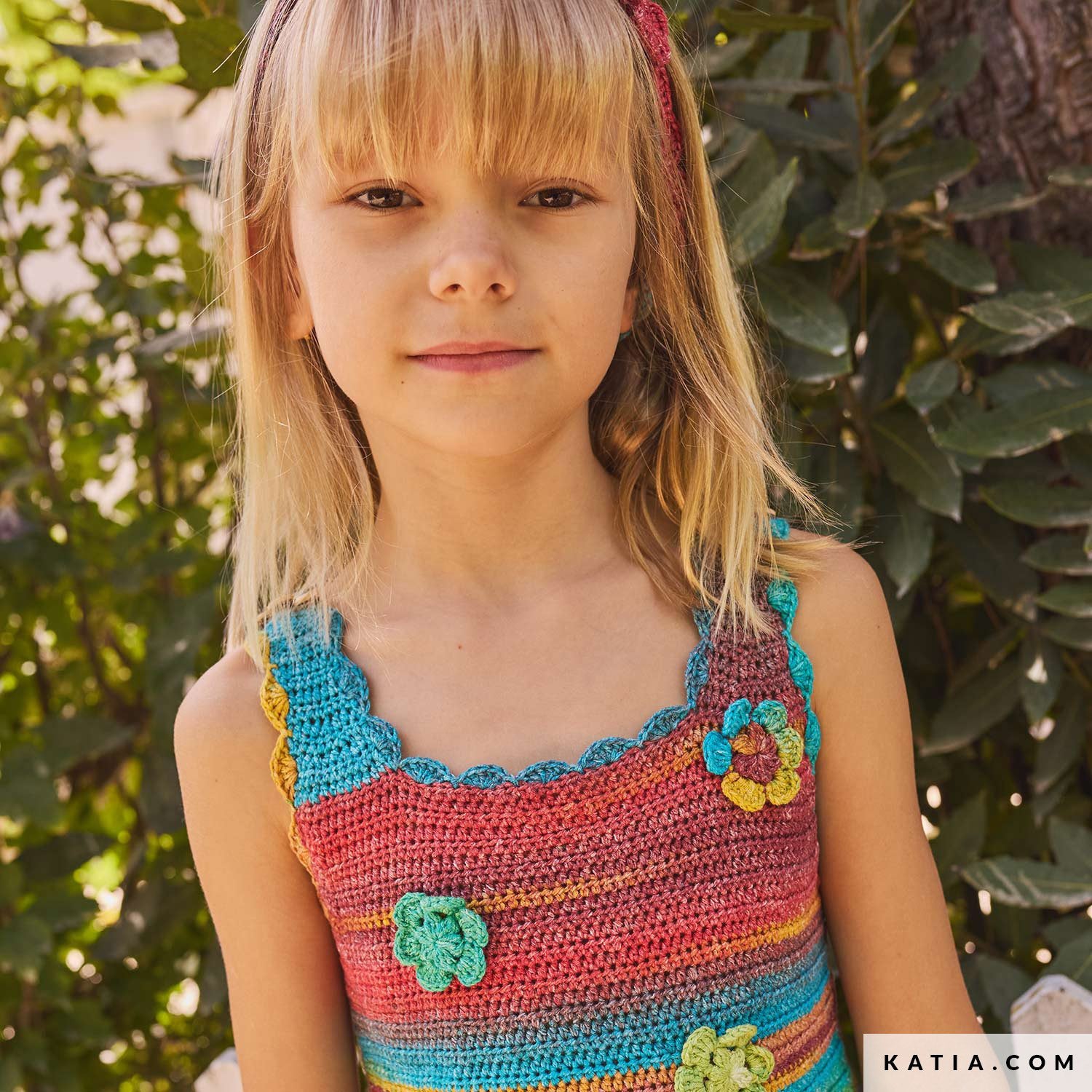 Patroon breien haken kinderen diadeem lente zomer katia — gemaakt met Katia Fair Cotton Stretch (3)