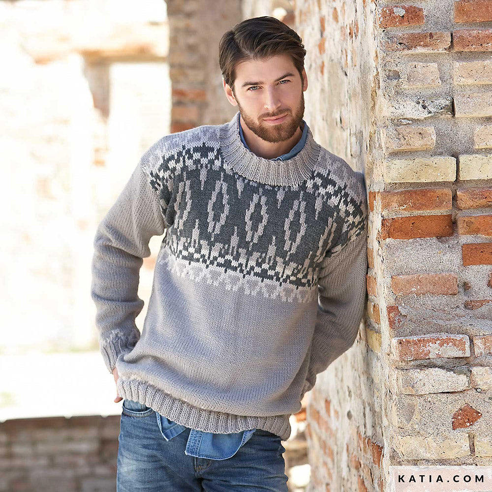 Patroon breien haken heren trui herfst winter katia — gemaakt met Katia Merino Aran