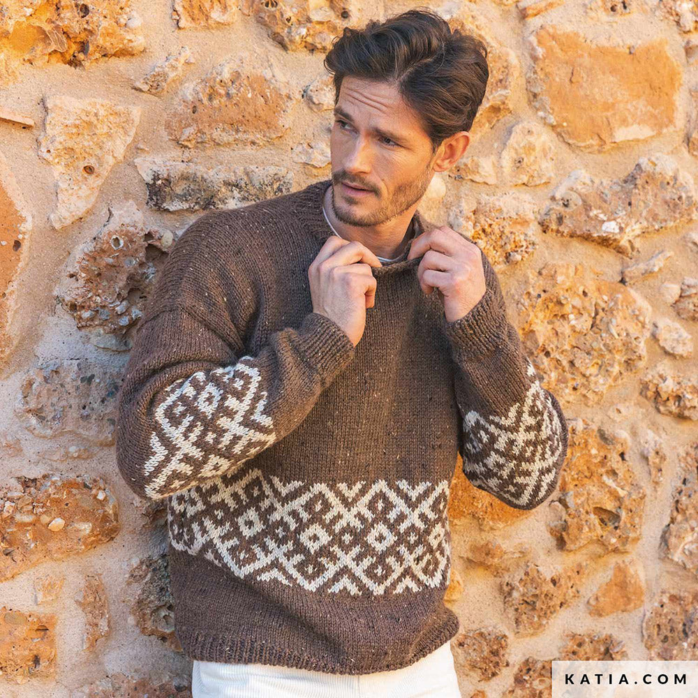 Patroon breien haken heren trui herfst winter katia — gemaakt met Katia Merino Tweed (2)
