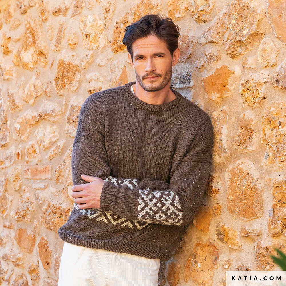 Patroon breien haken heren trui herfst winter katia — gemaakt met Katia Merino Tweed (3)