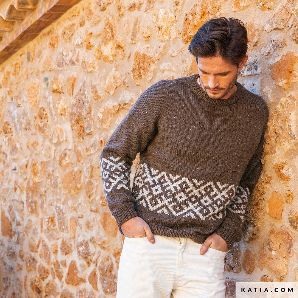 Patroon breien haken heren trui herfst winter katia — gemaakt met Katia Merino Tweed (4)