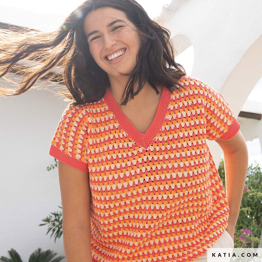 Patroon breien haken dames topje lente zomer katia — gemaakt met Katia Panama (11)