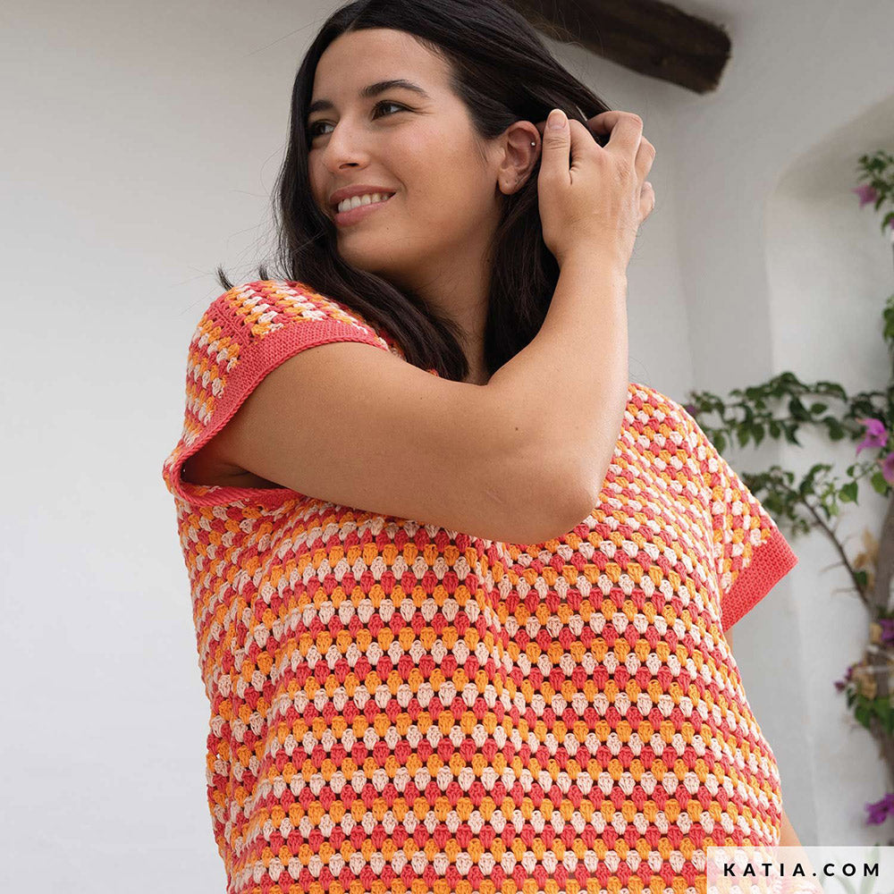 Patroon breien haken dames topje lente zomer katia — gemaakt met Katia Panama (7)