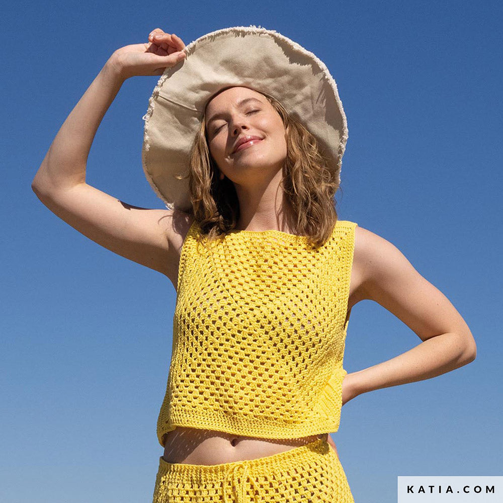 Patroon breien haken dames topje lente zomer katia — gemaakt met Katia Panama (5)