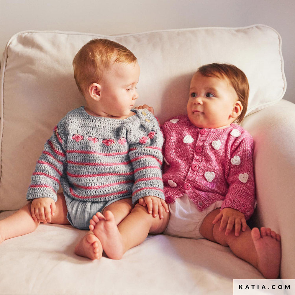 Patroon breien haken baby jas lente zomer katia — gemaakt met Katia Puro Cotone
