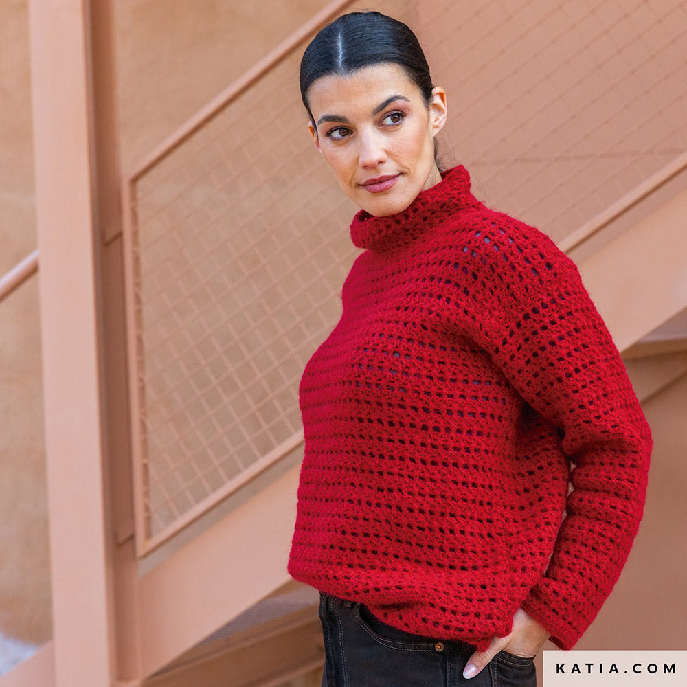 Patroon breien haken dames trui herfst winter katia — gemaakt met Katia Soft Gratté (4)