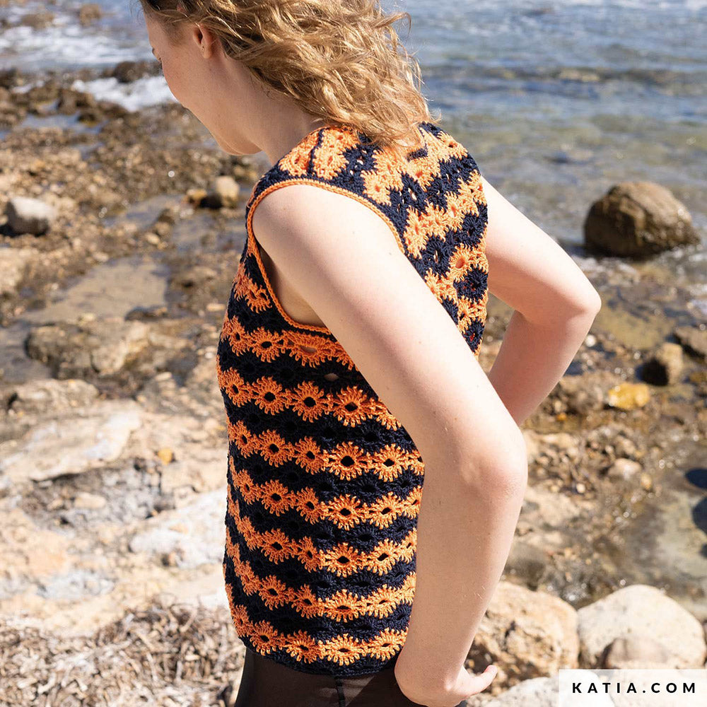 Patroon breien haken dames topje lente zomer katia — gemaakt met Katia Tencel-Cotton