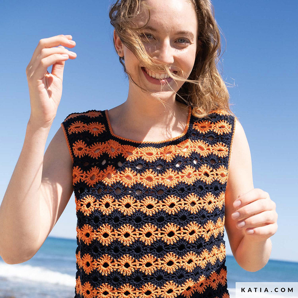 Patroon breien haken dames topje lente zomer katia — gemaakt met Katia Tencel-Cotton (4)