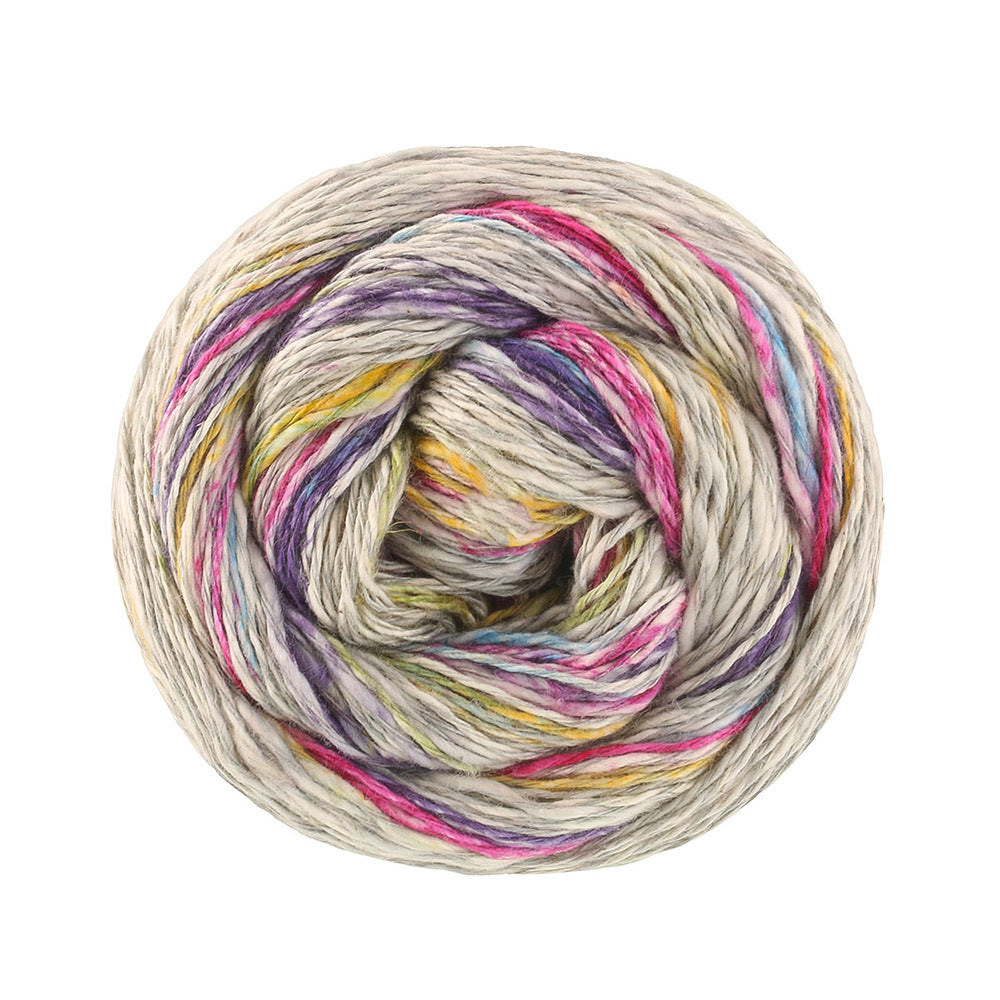 Lana Grossa Gomitolo California 3042 Lichtgrijs/blauwviolet/turkoois/fuchsia/saffraangeel/pistache