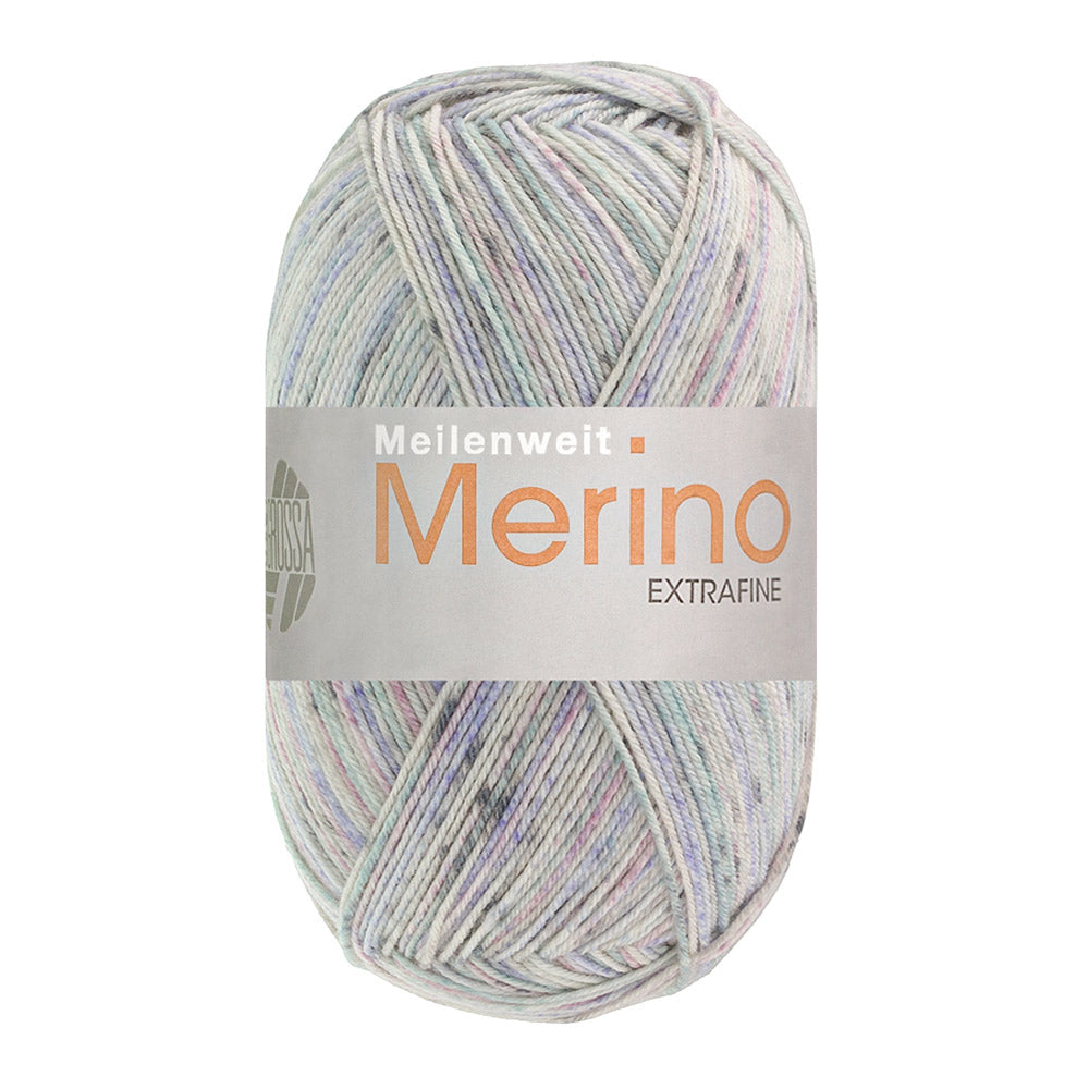 Lana Grossa Meilenweit 100 Merino Extrafine Mountain 7601 Blauw/Lila/Mint/Licht-/Donkergrijs gestreept