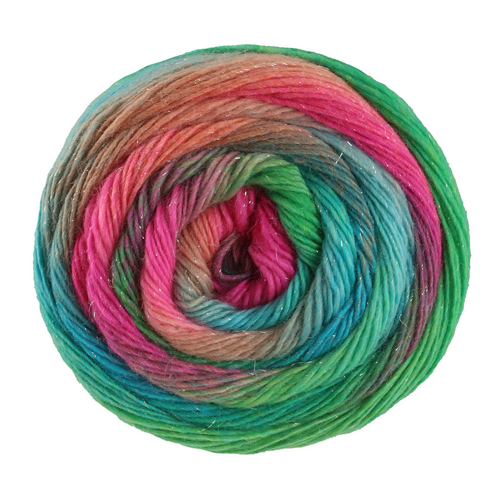Lana Grossa Meilenweit 100 Color Mix Sparks 7618 Himbeere/Rost/Graugrün/Türkis/Jade/Fuchsia