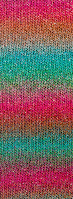 Lana Grossa Meilenweit 100 Color Mix Sparks 7618 Himbeere/Rost/Graugrün/Türkis/Jade/Fuchsia