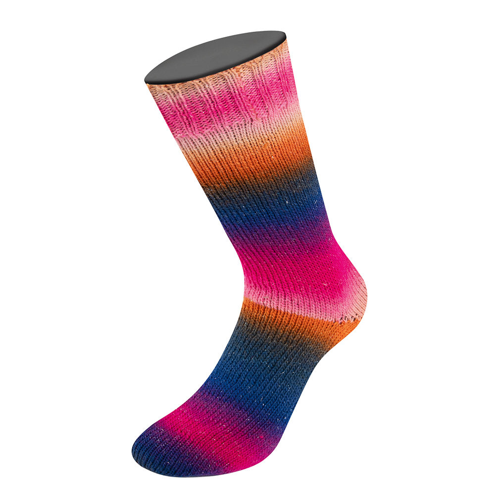 Lana Grossa Meilenweit 100 Color Mix Sparks 7619 Lachs/Orange/Dunkelbraun/Marineblau/Rotviolett/Fuchsia/Rosa