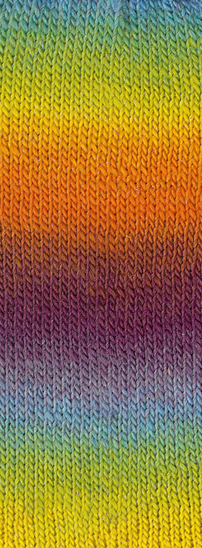Lana Grossa Meilenweit 100 Color Mix Sparks 7621 Petrol/Frühlingsgrün/Pistazie/Senfgelb/Orange/Braun/Aubergine/Graulila