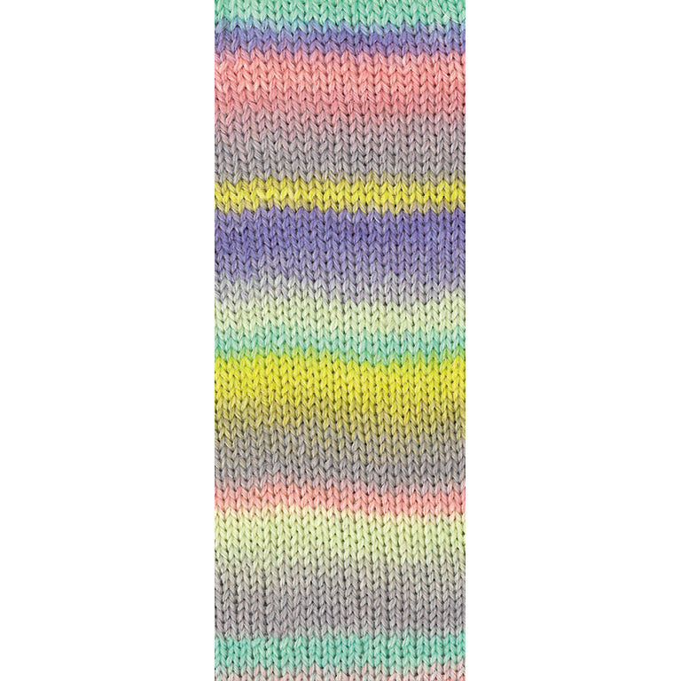 Detail van de steken en kleurwisselingen van Fontana 5455 in mintturquoise, lila, roze en meer