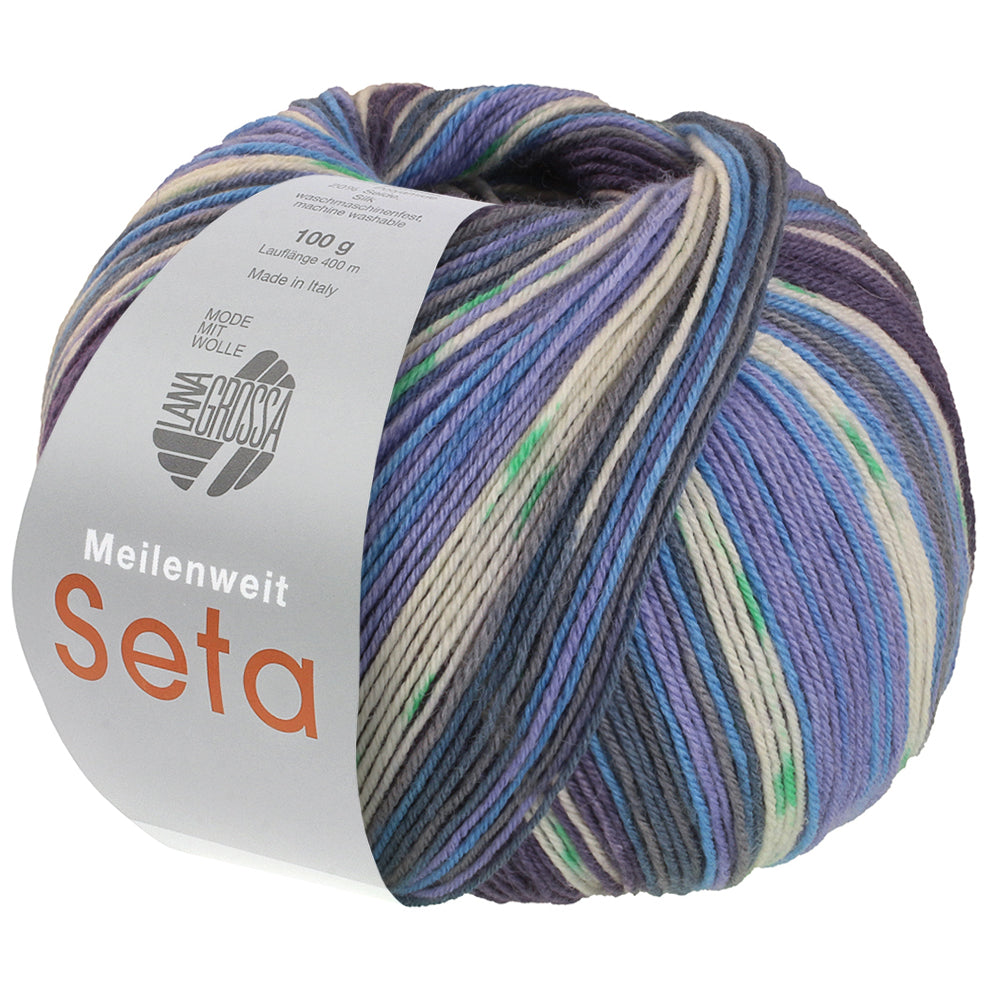 Lana Grossa Meilenweit 100 Seta Giappone 3385 Blauwviolet/Wit/Hemelsblauw/Grijs/Blauwlila/Groen - bol garen