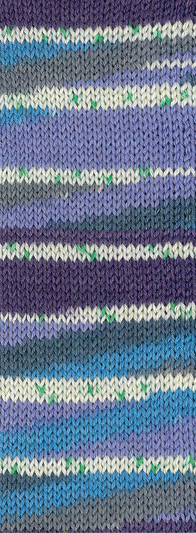 Lana Grossa Meilenweit 100 Seta Giappone 3385 Blauwviolet/Wit/Hemelsblauw/Grijs/Blauwlila/Groen - gebreid kleurvoorbeeld