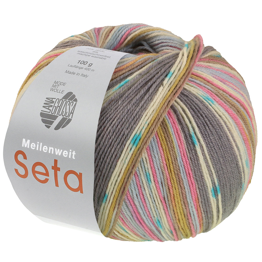 Lana Grossa Meilenweit 100 Seta Giappone 3388 Grijs/Ecru/Turquoise/Pistache/Pastelblauw/Taupe/Kruidnagelroze - bol garen