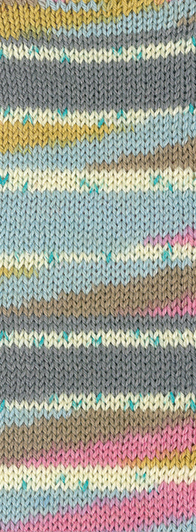Lana Grossa Meilenweit 100 Seta Giappone 3388 Grijs/Ecru/Turquoise/Pistache/Pastelblauw/Taupe/Kruidnagelroze - gebreid kleurvoorbeeld