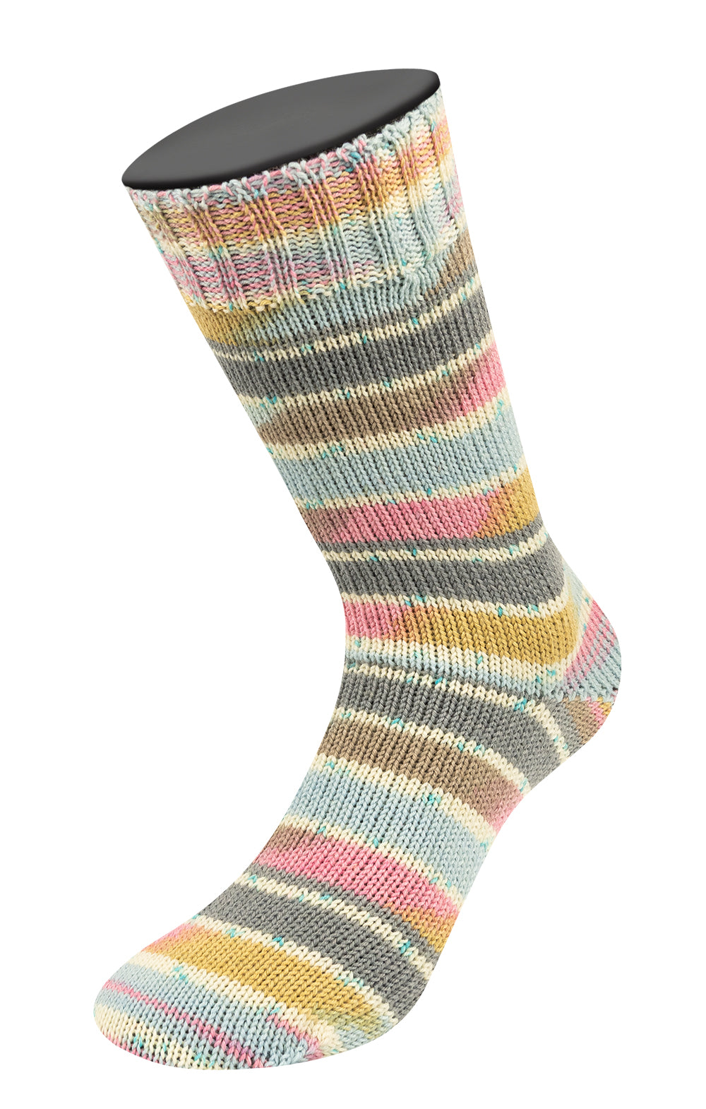 Lana Grossa Meilenweit 100 Seta Giappone 3388 Grijs/Ecru/Turquoise/Pistache/Pastelblauw/Taupe/Kruidnagelroze - gebreide sok