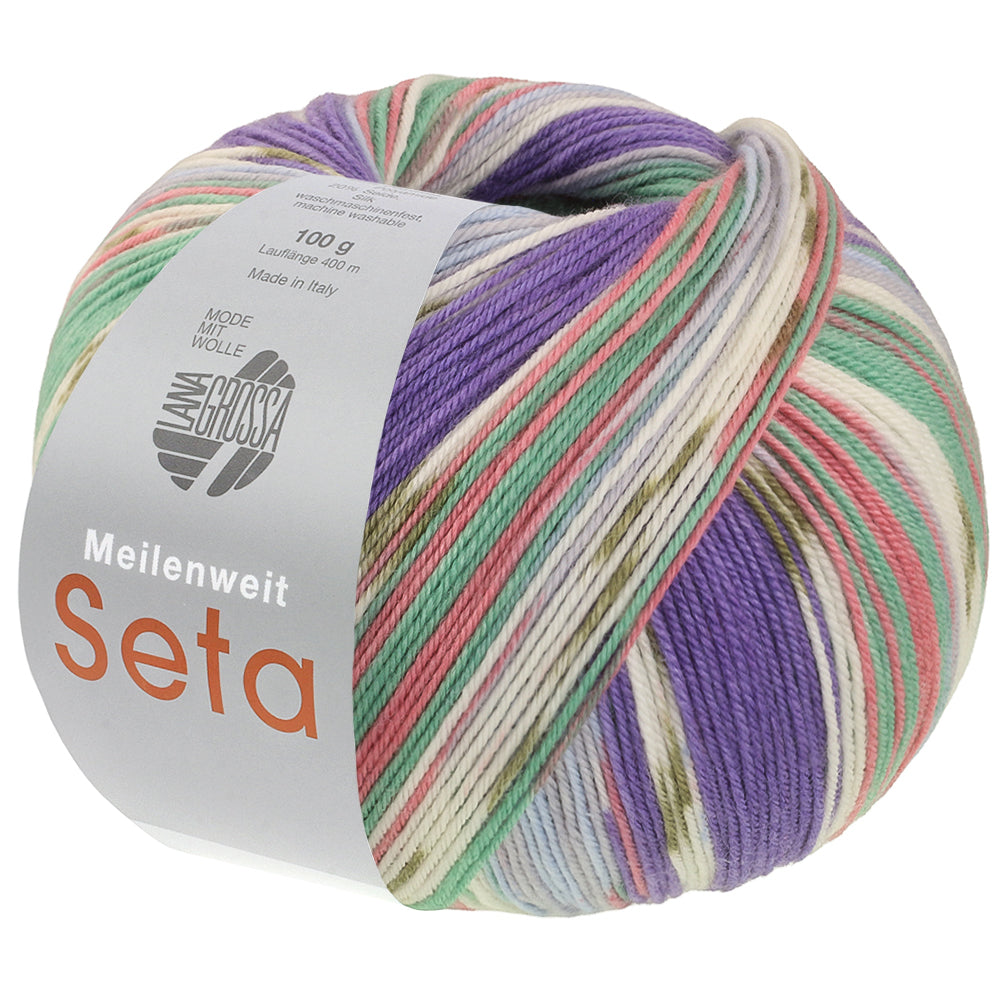 Lana Grossa Meilenweit 100 Seta Giappone 3389 Blauwviolet/Wit/Olijf/Lichtblauw/Jade/Oudroze/Lichtgrijs - bol garen