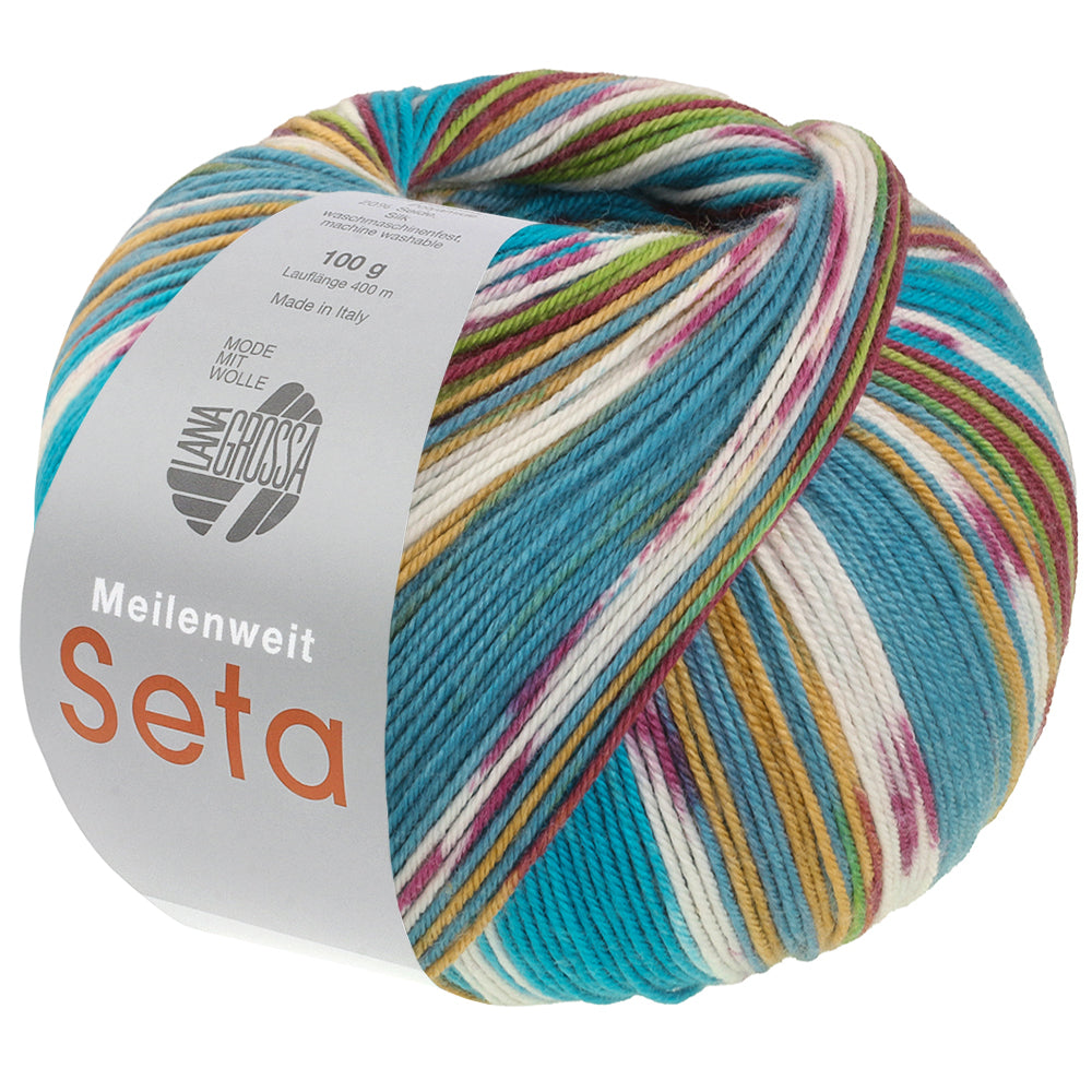 Lana Grossa Meilenweit 100 Seta Giappone 3390 Braam/Groen/Turquoiseblauw/Roodviolet/Wit/Oker/Lichtgroen - bol garen