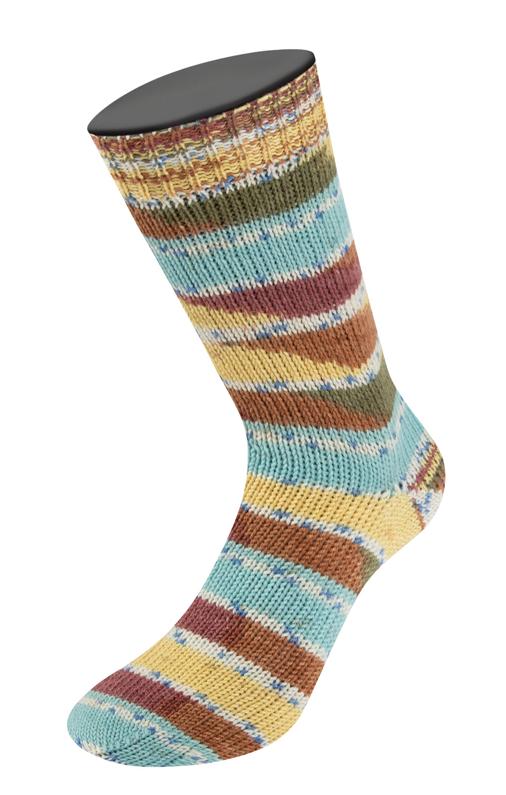 Lana Grossa Meilenweit 100 Seta Giappone 3392 Bruin/Wit/Blauw/Nougat/Mosgroen/Mosterd/Turquoise/Lichtgeel - gebreide sok