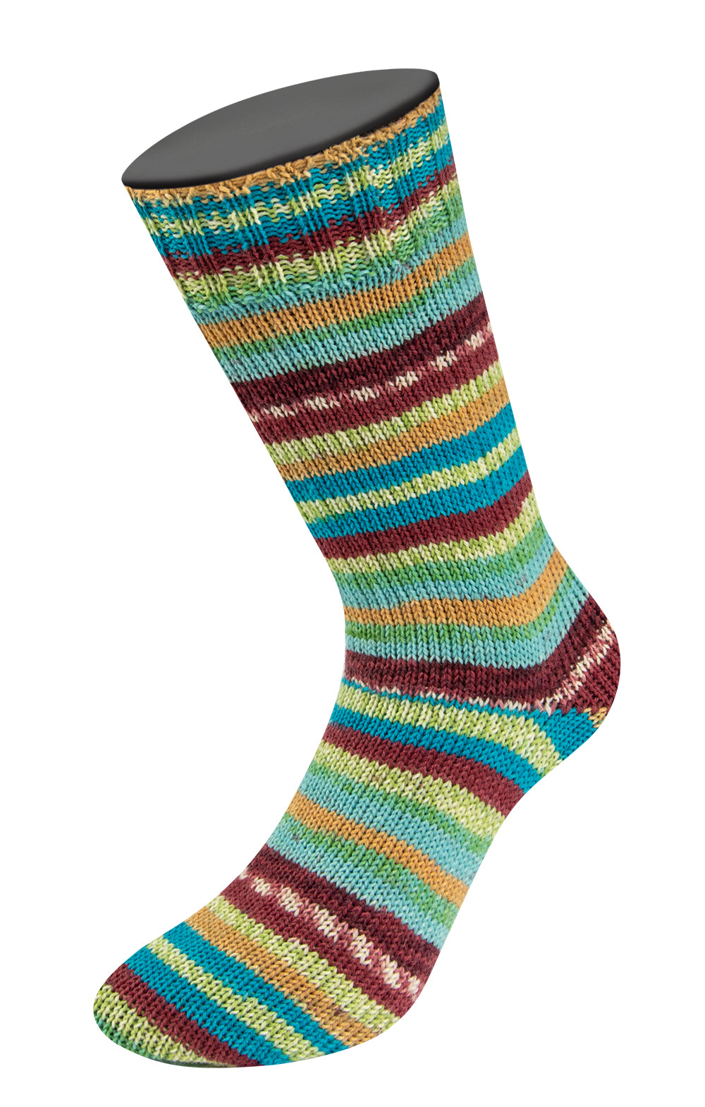 Lana Grossa Meilenweit 6-Fach 150 Cervinia 9755 Lichtgroen/Mint/Rood-/Donkerbruin/Ecru/Limoen/Curry/Turquoiseblauw - gebreide sok
