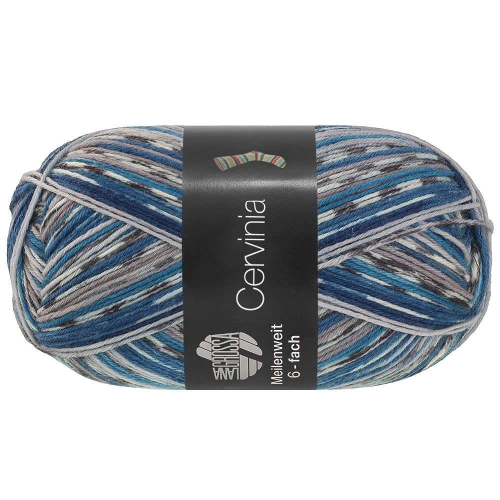 Lana Grossa Meilenweit 6-Fach 150 Cervinia 9756 Antraciet/Wit/Jeansblauw/Lichtgrijs/Azuurblauw - bol garen