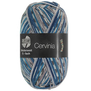 Rechtopstaande bol Lana Grossa Meilenweit 6-Fach 150 Cervinia 9756 Antraciet/Wit/Jeansblauw/Lichtgrijs/Azuurblauw