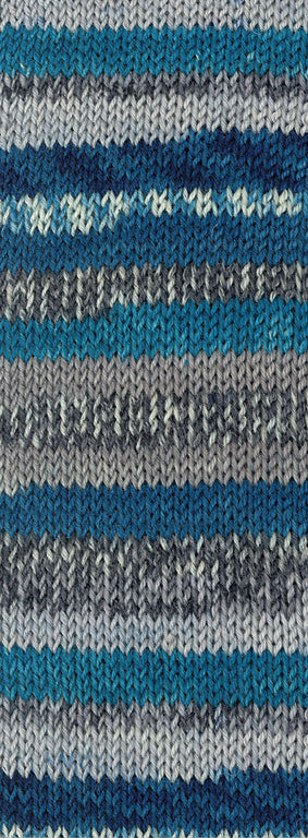 Lana Grossa Meilenweit 6-Fach 150 Cervinia 9756 Antraciet/Wit/Jeansblauw/Lichtgrijs/Azuurblauw - gebreid kleurvoorbeeld