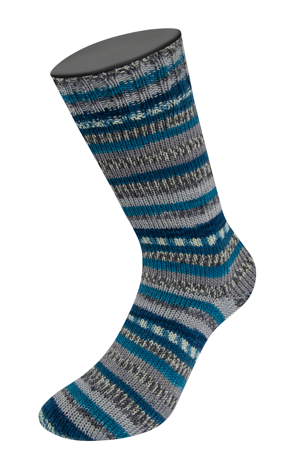 Lana Grossa Meilenweit 6-Fach 150 Cervinia 9756 Antraciet/Wit/Jeansblauw/Lichtgrijs/Azuurblauw - gebreide sok