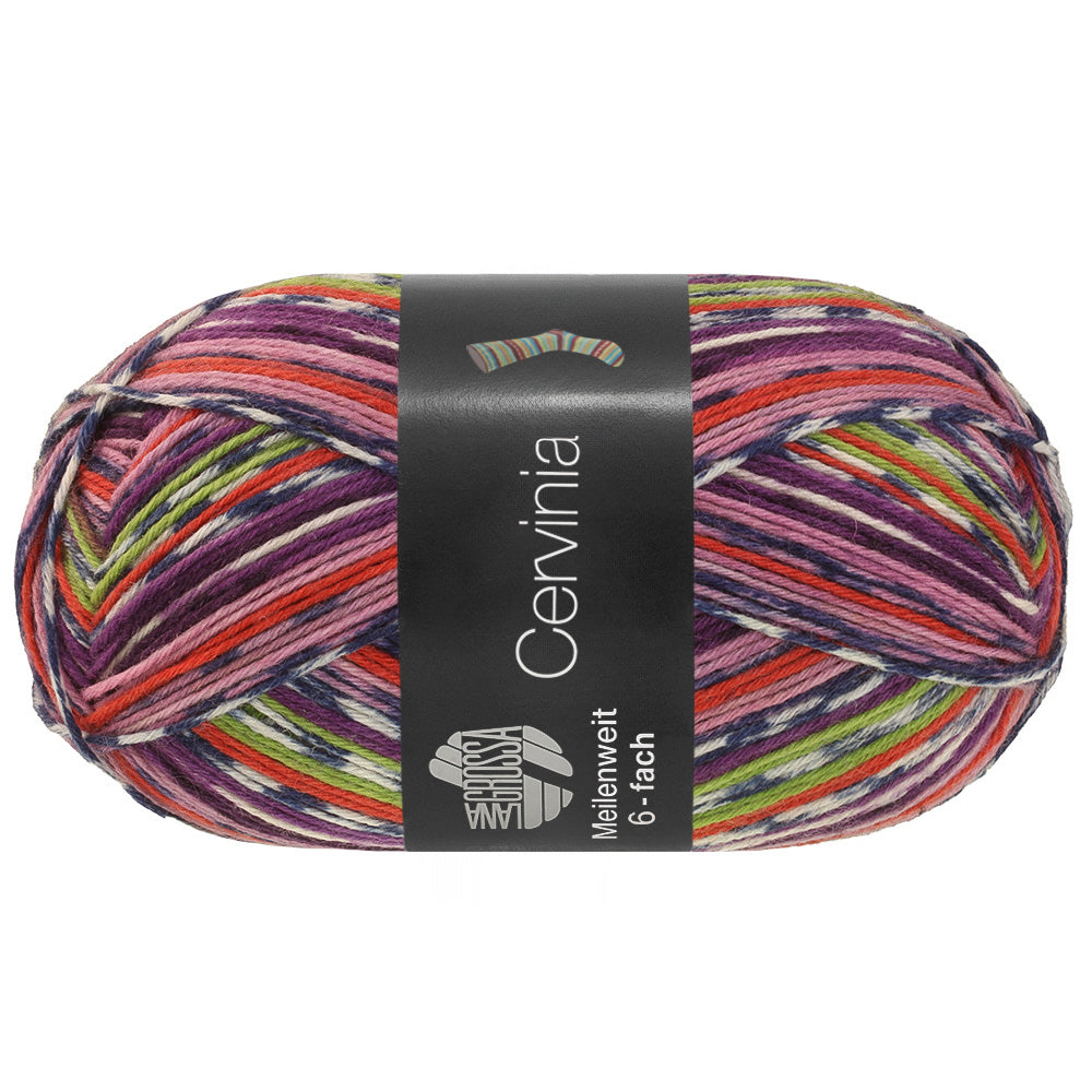 Lana Grossa Meilenweit 6-Fach 150 Cervinia 9757 Terracotta/Meigroen/Donkerblauw/Wit/Violet/Roze - bol garen