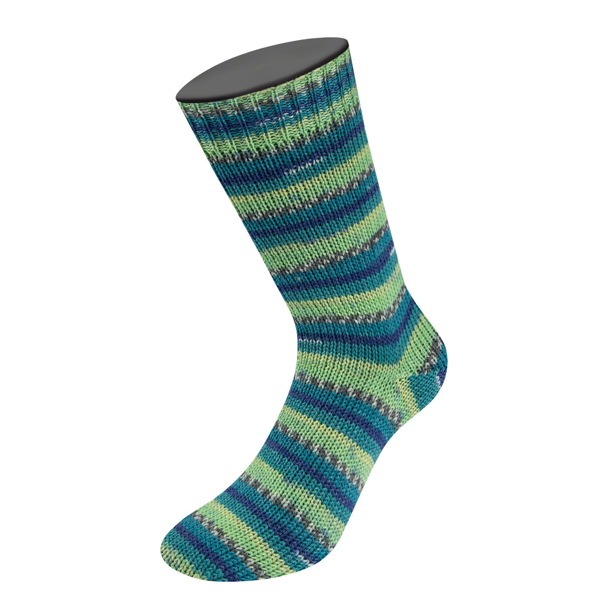Lana Grossa Meilenweit 6-Fach 150 Freddo 9736 Lichtgroen/Donkergrijs/Lichtgrijs/Petrol/Donkerblauw/Witgroen - gebreide sokken in deze kleur