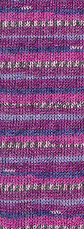 Lana Grossa Meilenweit 6-Fach 150 Freddo 9737 Fuchsia/Violetblauw/Violetblauw/Roze/Donkergrijs/Roze - kleurverloop van het garen