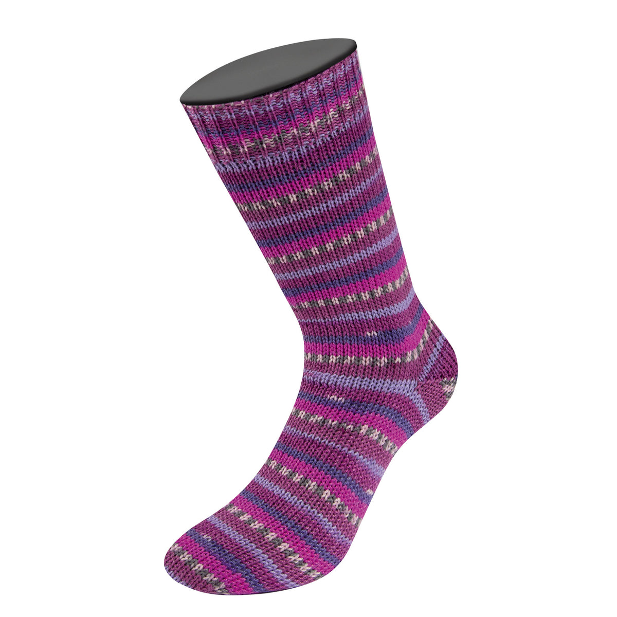 Lana Grossa Meilenweit 6-Fach 150 Freddo 9737 Fuchsia/Violetblauw/Violetblauw/Roze/Donkergrijs/Roze - gebreide sokken in deze kleur