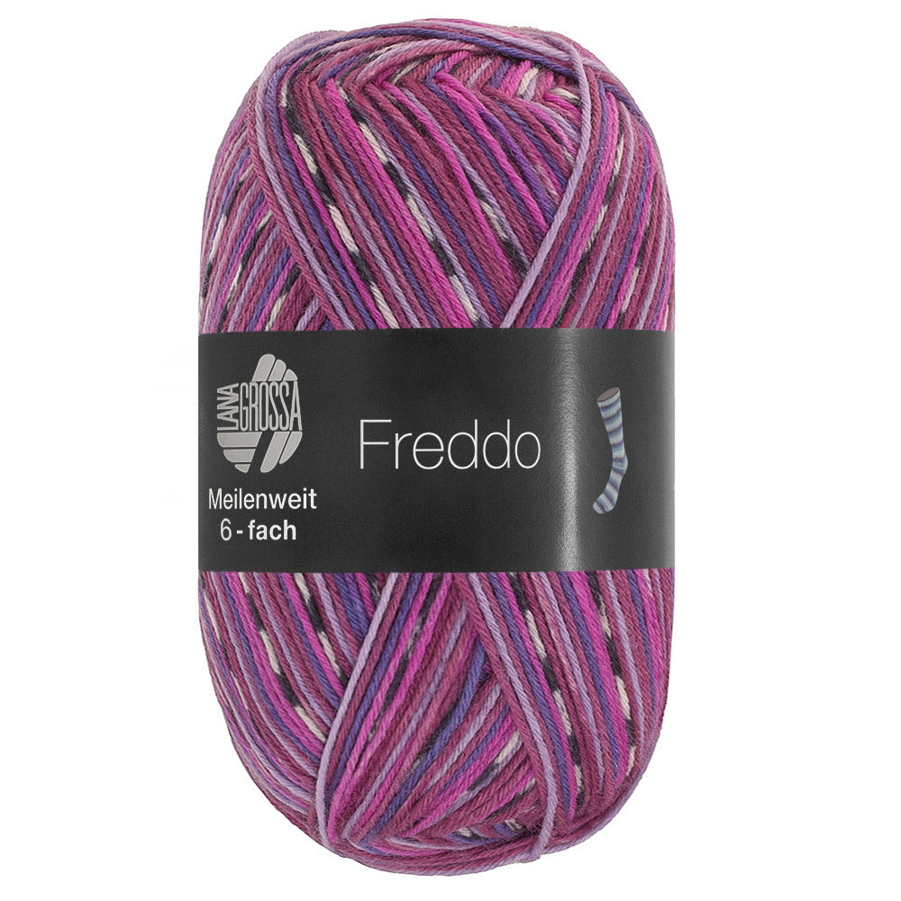 Lana Grossa Meilenweit 6-Fach 150 Freddo 9737 Fuchsia/Violetblauw/Violetblauw/Roze/Donkergrijs/Roze - bol garen