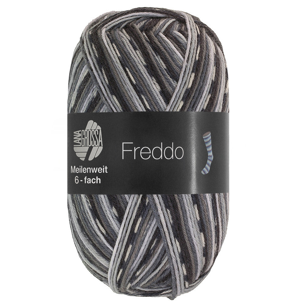 Lana Grossa Meilenweit 6-Fach 150 Freddo 9738 Antraciet/Donkergrijs/Wit/Lichtgrijs/Blauwgrijs - bol garen