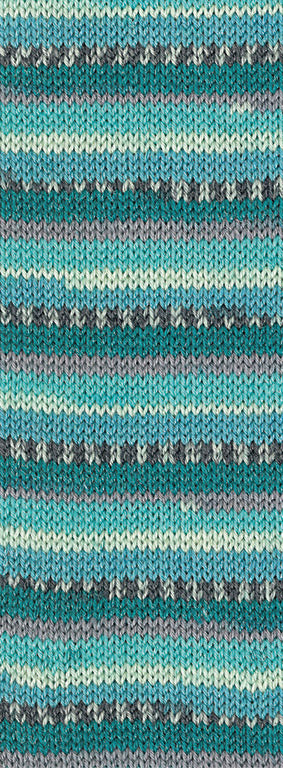 Lana Grossa Meilenweit 6-Fach 150 Freddo 9739 Mintturquoise/Lichtgrijs/Turquoise/Witgroen/Turquoiseblauw/Donkergrijs/Wit - kleurverloop van het garen