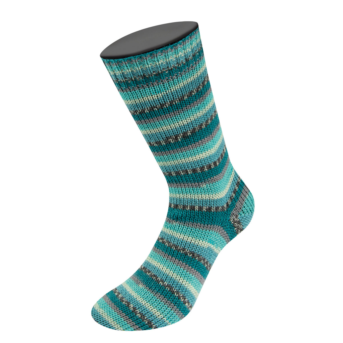 Lana Grossa Meilenweit 6-Fach 150 Freddo 9739 Mintturquoise/Lichtgrijs/Turquoise/Witgroen/Turquoiseblauw/Donkergrijs/Wit - gebreide sokken in deze kleur