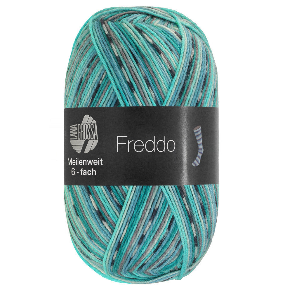 Lana Grossa Meilenweit 6-Fach 150 Freddo 9739 Mintturquoise/Lichtgrijs/Turquoise/Witgroen/Turquoiseblauw/Donkergrijs/Wit - bol garen