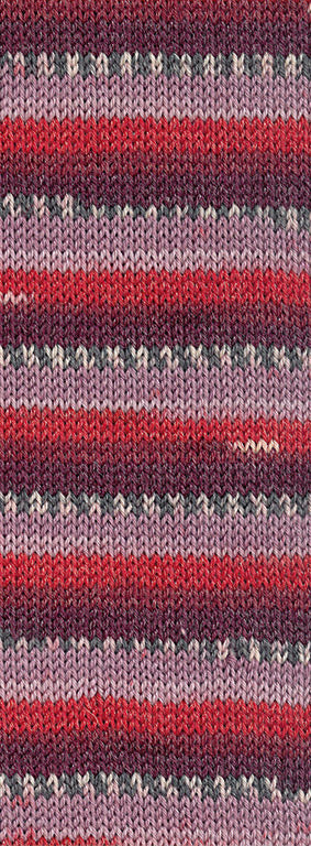 Lana Grossa Meilenweit 6-Fach 150 Freddo 9740 Donkergrijs/Wit/Bordeaux/Rood/Grijsroze/Mauve - kleurverloop van het garen