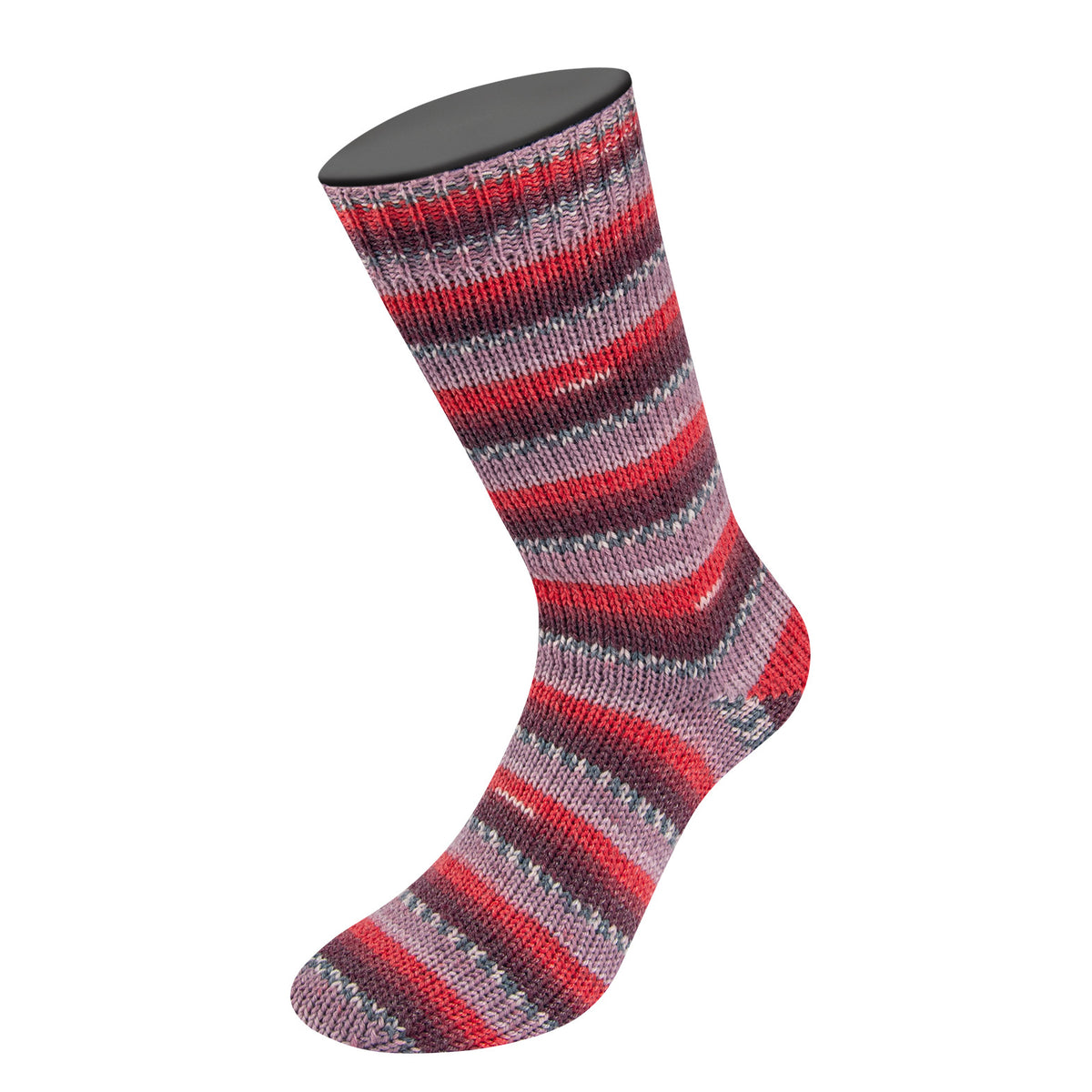 Lana Grossa Meilenweit 6-Fach 150 Freddo 9740 Donkergrijs/Wit/Bordeaux/Rood/Grijsroze/Mauve - gebreide sokken in deze kleur