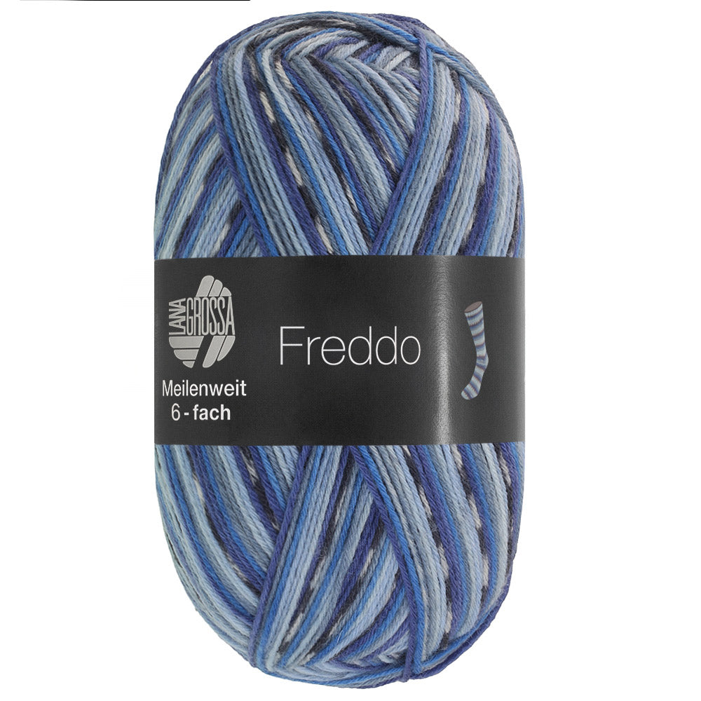 Lana Grossa Meilenweit 6-Fach 150 Freddo 9741 Blauwgrijs/Hemelblauw/Donkerblauw/Donkergrijs/Wit/Lichtblauw/IJsblauw - bol garen