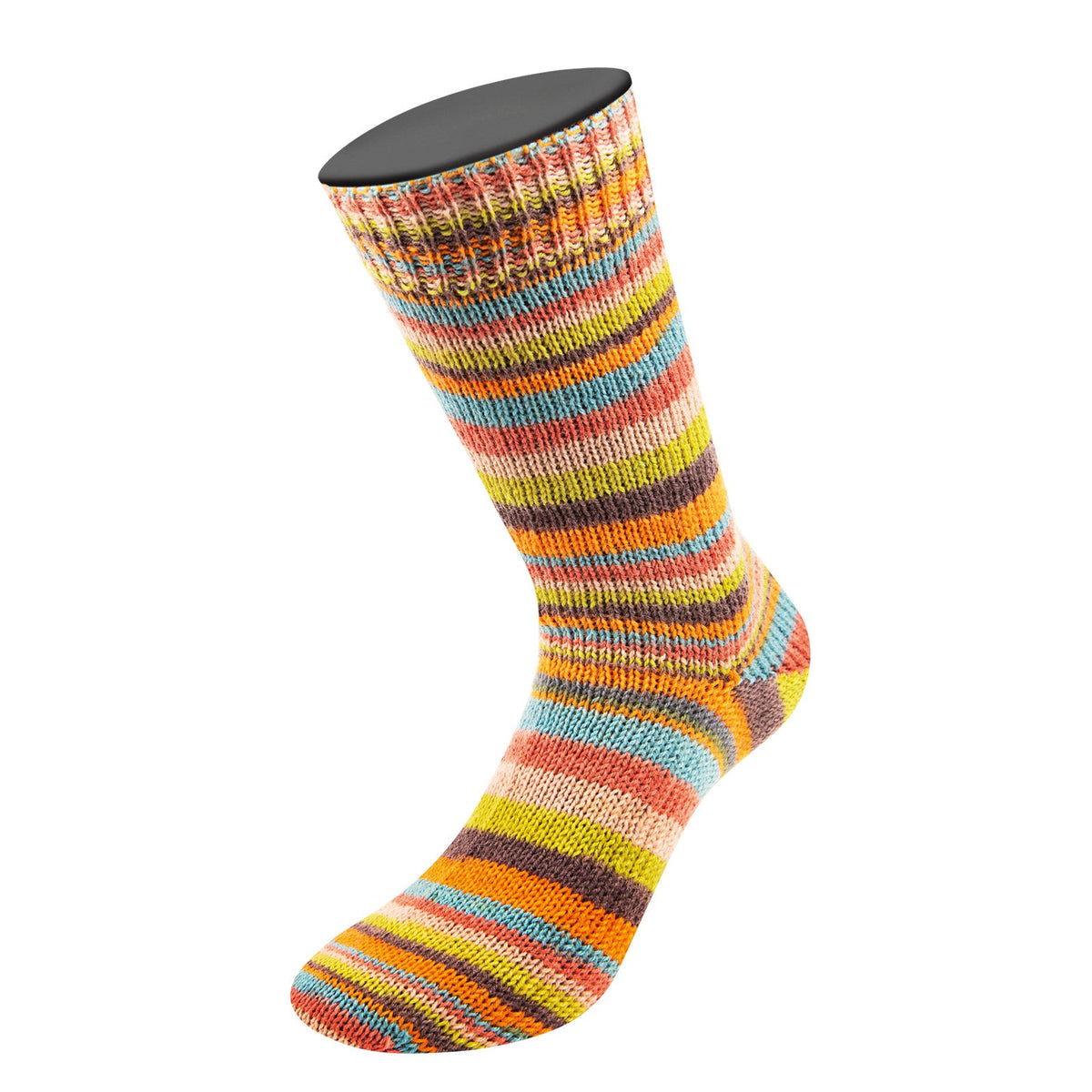 Lana Grossa Meilenweit 6-Fach 150 Granita 9698 Mokka/Oranje/Turquoise/Roest/Beige/Mosterd - gebreide sokken in deze kleur